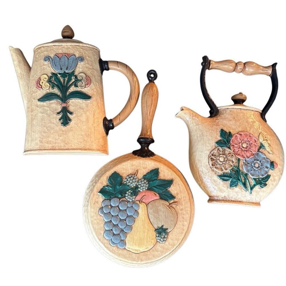 Vintage Home Interiors 1995 Floral Kitchen Wall Hanging Set